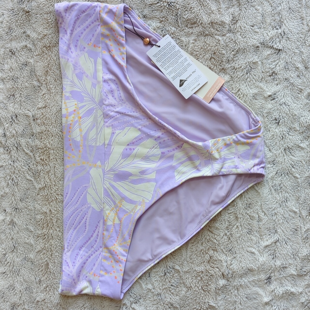 CALIA Palms Lavender Mid Rise Wide Band Swim Bottoms